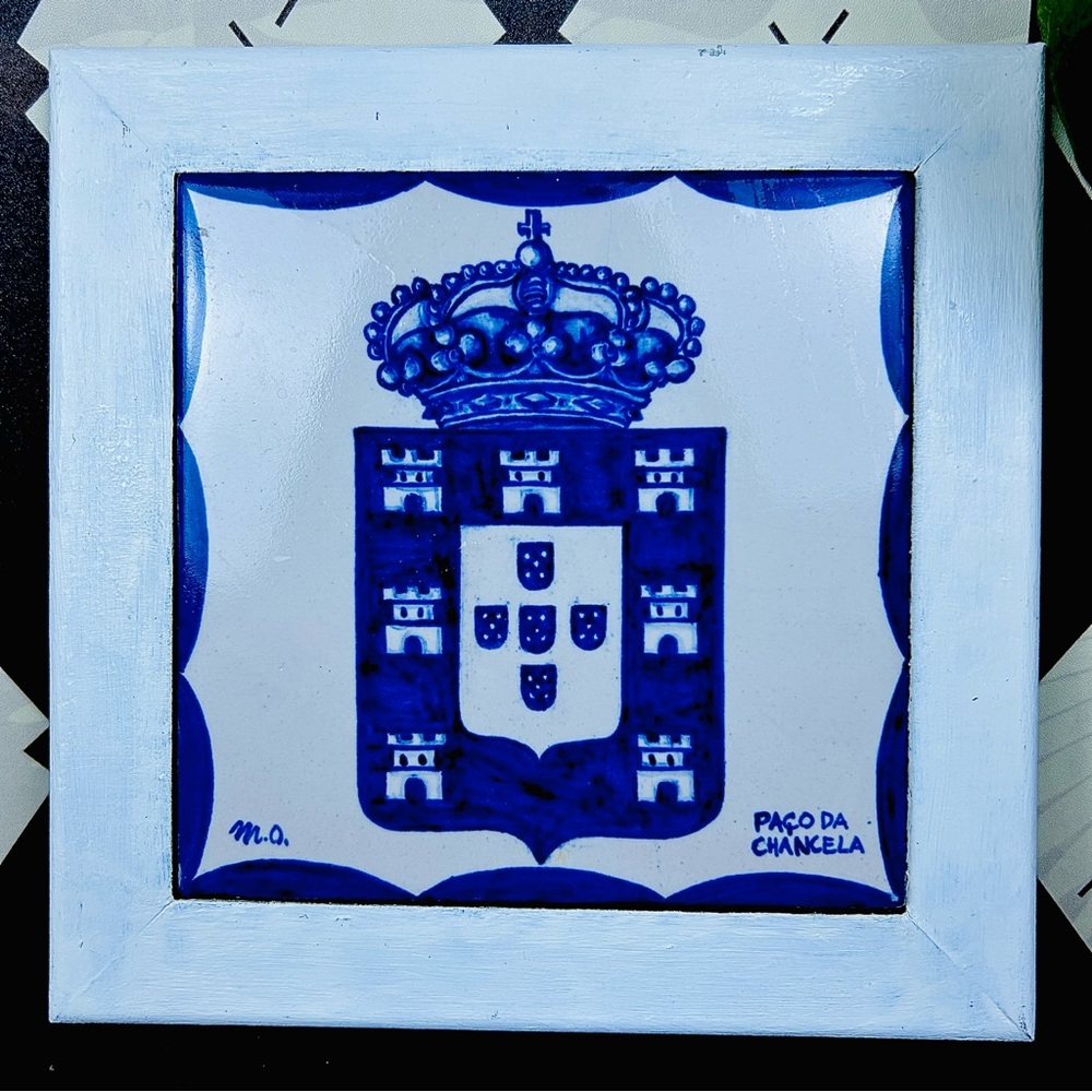 Paco da Chancela Portuguese Heraldic‎ Ceramic Tile Framed 7.5" Blue and White